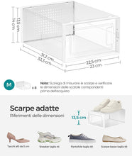 Carica l'immagine nel visualizzatore di Gallery, SONGMICS Scatole per Scarpe, Contenitori per Scarpe, Organizzatori Portascarpe Pieghevoli e Impilabili, Fino alla Taglia 43, Set di 8, Trasparente e Bianco Nuvola LSP066W08