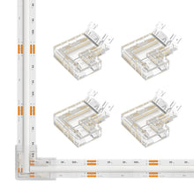 Carica l'immagine nel visualizzatore di Gallery, SEZO FCOB Gapless L-Shaped Set di 4 Connettori angolari a forma di L trasparente non cablato adatto per strisce LED COB 
