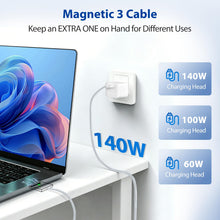 Carica l'immagine nel visualizzatore di Gallery, Cavo da USB C a magnetico 3 - 2 m - 140 W PD - Cavo di ricarica rapida per lavori mobili e riunioni - Cavo di ricarica f