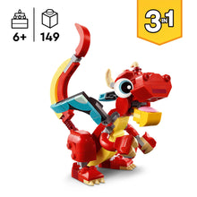 Carica l&#39;immagine nel visualizzatore di Gallery, LEGO Creator 3 in 1 Drago Rosso, Giochi per Bambini e Bambine da 6 Anni Fan degli Animali, Action Figure Ricostruibile in Pesce con Pinne Mobili e Fenice Giocattolo, Idea Regalo di Compleanno 31145