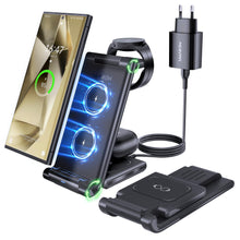 Carica l'immagine nel visualizzatore di Gallery, Stazione Ricarica per Samsung, MANKIW Pieghevole 3 in 1 Base Ricarica Wireless per Samsung S25/S24/S23/S22/S21/S20, Z Fo