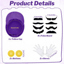 Carica l'immagine nel visualizzatore di Gallery, Super Brothers Costume Accessori, Super Bro Halloween Costume per Adulto Bambini con Cappello Baffi Guanti Giallo/Viola,