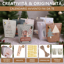 Carica l&#39;immagine nel visualizzatore di Gallery, LEMESO Calendario Avvento da Riempire, 24 Sacchetti Calendario Avvento 2025, 8 Motivi Buste Vuote con Adesivi Numeri, Mollette e Cordino di Juta per Fai da Te