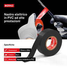 Carica l'immagine nel visualizzatore di Gallery, ERKO Nastro Isolante Elettrico PVC 19mm x 20m, Nero, 6kV