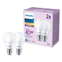 Carica l'immagine nel visualizzatore di Gallery, PHILIPS LED E27, confezione da 2 lampadine, equivalente a 40 W, lampadine LED smerigliate, Plastica, Luce Bianca Calda 2