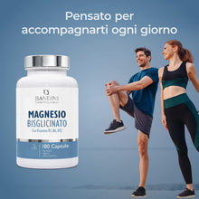 Carica l'immagine nel visualizzatore di Gallery, Bandini® Magnesio Bisglicinato 180 Capsule (2 mesi), 350 mg di Glicinato, Chelato per dose arricchito di Vitamina B1, B6, B12 Anti stress e fatica, Integratore per Sistema Nervoso, 100% Vegan