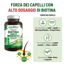 Carica l'immagine nel visualizzatore di Gallery, Equilibra Biotina Altodosata 450 mcg, per Capelli e Unghie, con Zinco, Rame, Selenio, Estratti di Ortica, Miglio, Equise