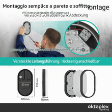 Carica l'immagine nel visualizzatore di Gallery, Oktaplex lighting Plafoniera LED Ovale Nera 10W 800Lm Lampada a Muro 3000K Luce Naturale Bianco Caldo IP54 Lumi