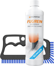 Carica l'immagine nel visualizzatore di Gallery, FUGINATOR® Spazzola per fughe grigio/blu incl. detergente per fughe 250 ml - set per la pulizia delle fughe - spazzola per la pulizia delle fughe in bagno, cucina e casa