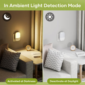 [2 Pezzi] Luce Notturna con Sensore Crepuscolare, 5 Livelli di Luminosità Regolabili, ON/OFF/AUTO Modalità, 3000K Bianco Caldo Luce Notturna Bambini per Camera da Letto, Soggiorno, Corridoio, 0,3W