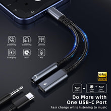 Carica l'immagine nel visualizzatore di Gallery, Adattatore e Ricarica per Cuffie USB C - 2 in 1 Adattatore USB C a Jack da 3.5mm Supporta PD 60W Ricarica Rapida per iPh