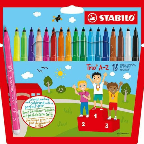 Pennarello a punta fine e fusto triangolare - STABILO Trio A-Z - Astuccio da 18 - Colori assortiti