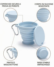 Carica l'immagine nel visualizzatore di Gallery, Tazza Pieghevole Silicone 2x 180ml, Set Blu/Verde con Coperchio Anti-Goccia, BPA-free Riutilizzabile, Ideale per Viaggi,