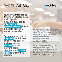 Carica l'immagine nel visualizzatore di Gallery, Confezione di fogli A4 80 g, confezione da 100 fogli, carta multifunzione per stampante inkjet e laser, fogli A4 210 x 297 mm, ideali per l'ufficio e la casa · m-office (100 fogli)