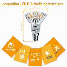 Carica l'immagine nel visualizzatore di Gallery, E14 Lampadine LED Riflettore R50 6,5W Bianco caldo 2700K può sostituire la lampadina 90W, 655lm, 120° Angolo del Fascio,