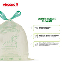 Carica l'immagine nel visualizzatore di Gallery, VIROSAC Biopratico - Sacchetti Per Rifiuti Biodegradabili 35x42, con maniglie estraibili, 10 pezzi per rotolo, kit da 3 