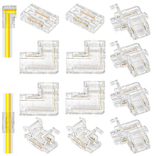 Carica l'immagine nel visualizzatore di Gallery, 12 connettori per strisce LED COB LED, connettori angolari trasparenti, connettore LED, 10 mm, 2 poli, senza saldatura, 