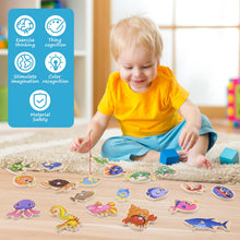 Carica l'immagine nel visualizzatore di Gallery, OFFCUP Magneti Giocattoli da Pesca, 33Pcs Giochi Bambini Puzzle Magnetico Legno, Gioco di Pesca Magnetico per Bambini, C