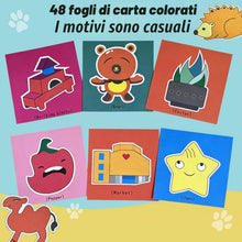 Carica l'immagine nel visualizzatore di Gallery, DealKits Set Taglio Carta per Bambini, 2 Forbici Sicurezza + 48 Fogli, Attività Didattica Creativa per Asilo e Scuola Ma