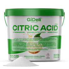 Carica l'immagine nel visualizzatore di Gallery, GiDeli - Acido citrico in polvere monoidrato di qualità alimentare E330, 5000 g puro, cristalli di alta qualità per pulizia e decalcificazione, acidificante senza zucchero, confezione da 5 kg