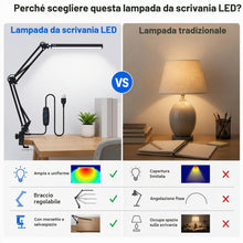 Carica l'immagine nel visualizzatore di Gallery, Lampada da Scrivania LED, 14W, Lampada con Morsetto e Clip, Luce Dimmerabile Protezione Occhi, Diverse Modalità di Color
