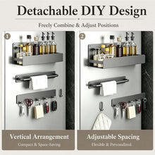 Carica l'immagine nel visualizzatore di Gallery, AiQInu Set da 4 pezzi organizer magnetico da cucina, combinazione modulare fai-da-te di mensole magnetiche con portaspezie, portasciugamani, ganci &amp; ganci rotondi, supporto magnetico resistente senza