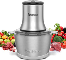Carica l'immagine nel visualizzatore di Gallery, NWOUIIAY Tritacarne Elettrico In Acciaio Inox 600W 2L Rimovibile 2 Livelli di Velocità Protezione dal Surriscaldamento con 4 Lame Ciotola e Pad in Plastica per Carne Verdura e Frutta
