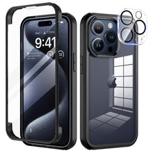 Carica l'immagine nel visualizzatore di Gallery, seacosmo Cover per iPhone 15 Pro, Vetro Temperato 9H Integrato per Schermo, Pellicola HD per Protezione Fotocamera, Cust