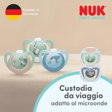 Carica l'immagine nel visualizzatore di Gallery, Ciuccio NUK First Choice | 6-18 mesi | Ciucci ortodontici | Accettato dal 95% dei bambini** | Blu | Confezione da 4