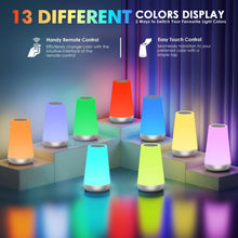 Carica l'immagine nel visualizzatore di Gallery, Auxmir Luce Notturna Bambini, Lampada da Comodino, Lampada LED Colorata con 13 Colori, Luminosità Regolabile, 3 Modi d’Illuminazione, Touch e Telecomando, Batteria Ricaricabile, Argento