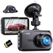 Carica l'immagine nel visualizzatore di Gallery, Miden 4K+2.5K Doppia Dashcam,Scheda SD 64G,2160P+1600P UHD Telecamera per Auto,Dash Cam Auto IPS 3.2" con Grandangolo di 336°,G-Sensor,Visione Notturna,WDR,Monitor di Parcheggio,Registrazione in Loop