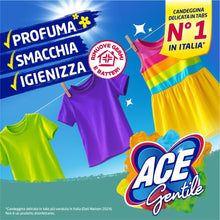 Carica l&#39;immagine nel visualizzatore di Gallery, ACE Gentile Maxi Tabs – 18 Pastiglie monodose di candeggina delicata multiuso per superfici e lavatrice. Smacchia e igienizza, adatta a capi colorati, zero sprechi zero schizzi, con ossigeno attivo.