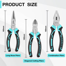 Carica l'immagine nel visualizzatore di Gallery, SHALL Set di 3 pinze, pinze a becco lungo 160 mm, pinza diagonale da 160 mm, pinza combinata da 180 mm con impugnatura m