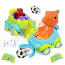 Carica l'immagine nel visualizzatore di Gallery, PATEMZON Macchina Telecomandata per Bambini, 2 Pezzi Dinosauro Auto Telecomandata Giochi, Monster Truck Unicorno Giocattolo con Luci e Musica, Calcio, Regalo Bambino 2 3 4 5 6 Anni Maschio