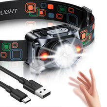 Carica l'immagine nel visualizzatore di Gallery, Rolgno Torcia Frontale LED Ricaricabile, [Ultra Luminosa] Lampada Frontale con Sensore di Movimento, 6 Modalità di Illuminazione &amp; Impermeabile IPX4, 15H Autonomia per Corsa Notturna, Campeggio, Pesca