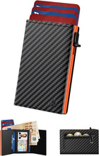 Carica l'immagine nel visualizzatore di Gallery, Portafoglio uomo slim dwnkove RFID con portacarte pop-up, nero/arancione
