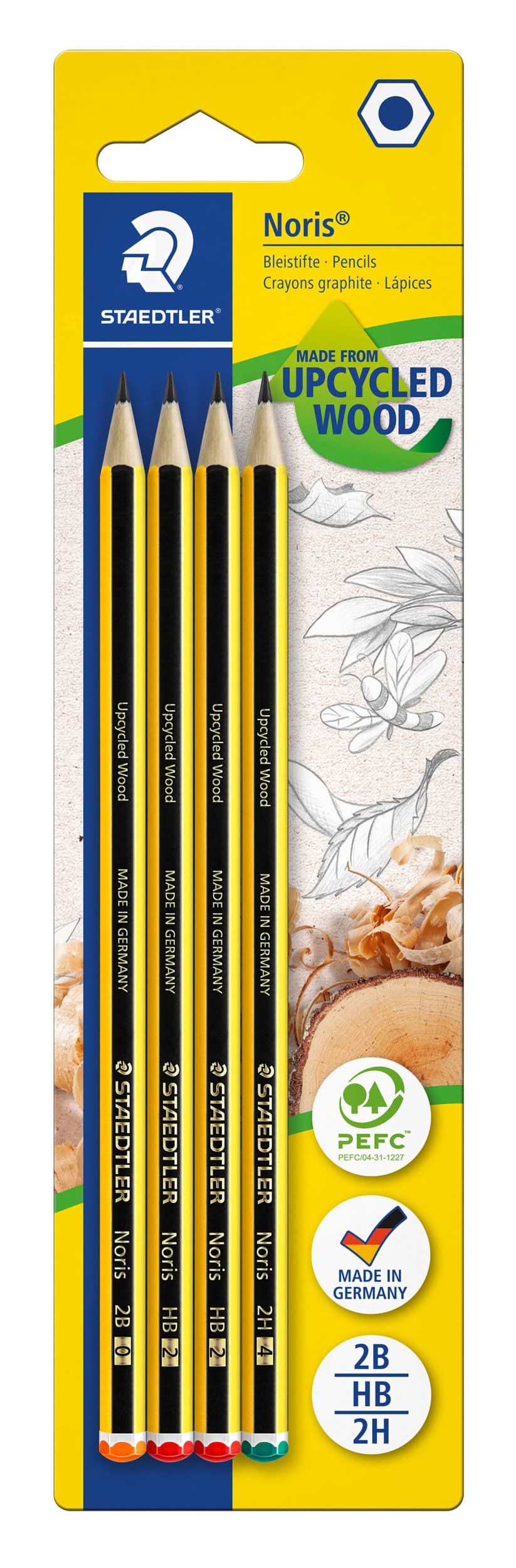 Staedtler 120-S BK4D - Matite Noris, durezze assortite (2B-HB-2H), confezione da 4 pz