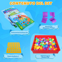 Carica l'immagine nel visualizzatore di Gallery, Valyrane Gioco Mosaico per Bambini 2 3 4 Anni, Chiodini Colorati con 24 Schede e 46 Pezzi, Gioco Educativo per Sviluppar