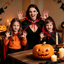 Carica l'immagine nel visualizzatore di Gallery, Mantello Vampiro, Mantello Halloween Raso Reversibile Rosso Nero con Cappuccio, Costume Vampira per Halloween Carnevale 