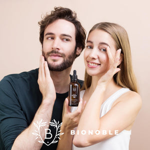 Bionoble Olio di Ricino Biologico 50ml - 100% Puro, Naturale, Pressato a Freddo - Ciglia, Sopracciglia, Capelli, Barba, Unghie - Vegan Castor Oil - Bottiglia di Vetro + Pipetta + Pompa