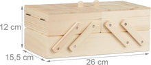 Carica l'immagine nel visualizzatore di Gallery, Relaxdays Scatola da Cucito in Legno, 5 Scomparti, Pieghevole, Vuota, Manici, Aspetto Naturale, 12x26x15,5 cm, Naturale