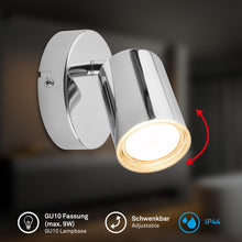 Carica l'immagine nel visualizzatore di Gallery, Briloner - Applique Da Interno Orientabile IP44 Attacco GU10 Max. 9W Cromo
