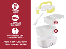 Carica l&#39;immagine nel visualizzatore di Gallery, BEPER 90.920G Lunch &amp; Go Scaldavivande Elettrico Portatile con 2 Contenitori Removibili e Posate Incluse, 220V, Giallo