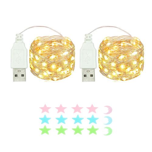 MUXIJIA 2 x luce stringa LED, 30 x LED 3M / 10Ft esterno/interno alimentatore USB impermeabile per camera da letto, cortile, matrimonio, Natale, fai da te, ecc. (Bianco caldo)