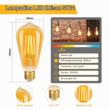 Carica l'immagine nel visualizzatore di Gallery, Edison lampadina vintage E27, 2200K, 4 pezzi lampadine led e27 luce calda Ideale per la nostalgia e l'illuminazione retr