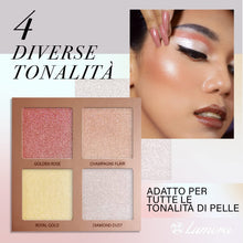 Carica l&#39;immagine nel visualizzatore di Gallery, Palette Illuminante Viso Make Up Polvere - Prime Glow Highlighter Makeup Bronzer Palette - 4 Colori Satinati Altamente Pigmentati Con Specchio - Vegano, Non Testato Sugli Animali