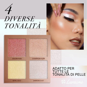Palette Illuminante Viso Make Up Polvere - Prime Glow Highlighter Makeup Bronzer Palette - 4 Colori Satinati Altamente Pigmentati Con Specchio - Vegano, Non Testato Sugli Animali