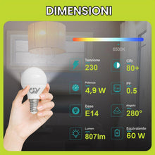Carica l'immagine nel visualizzatore di Gallery, GY Lampadine LED E14, 4.9W (equivalenti a 60W), Lampadine LED Attacco Piccolo G45, 6500K Luce Fredda, 807 Lumen, Lampadi