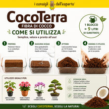 Carica l'immagine nel visualizzatore di Gallery, Cocoterra – Fibra di Cocco Naturale 650g (Espande fino a 9 litri) Substrato per Terrari, Piante, Orchidee, Bonsai