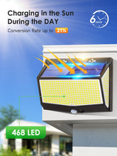 Carica l'immagine nel visualizzatore di Gallery, One Fire Faretti Solari a Led da Esterno,【468LED 2000LM】 3 Modalità Luci Solari Esterno con Sensore di Movimento, IP65 Luce Solare Led Esterno,270° Lampada Solare da Esterno Giardino Garage Portico